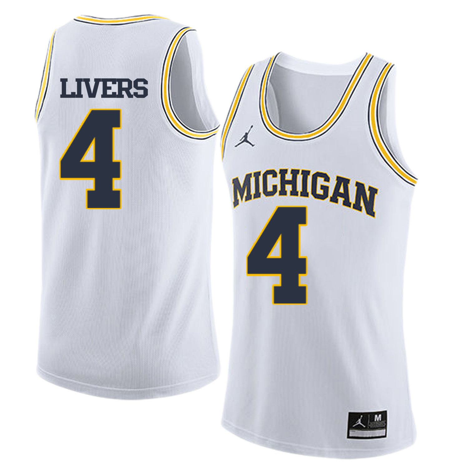 Men Jordan University of Michigan Basketball White #4 Livers Customized NCAA Jerseys